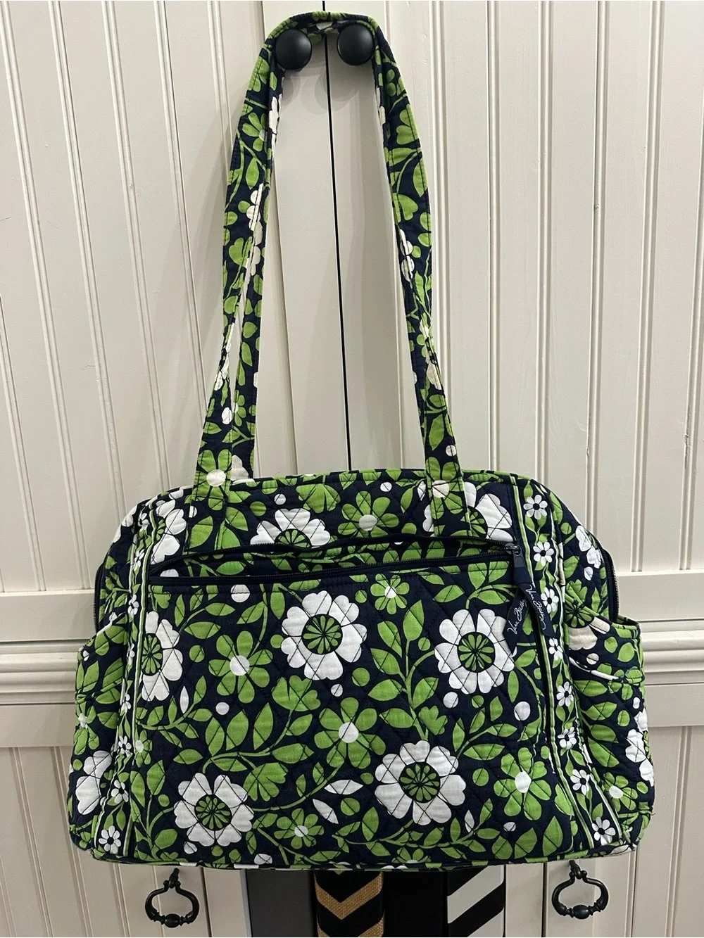 Vera Bradley”Lucky You” Navy, Green & White Quilted Floral Shoulder Diaper Tote